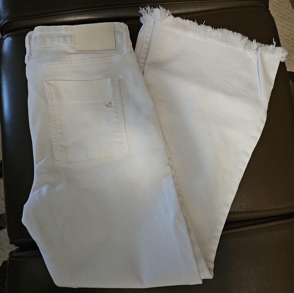 Hidden White Cargo Crop Flare Jeans